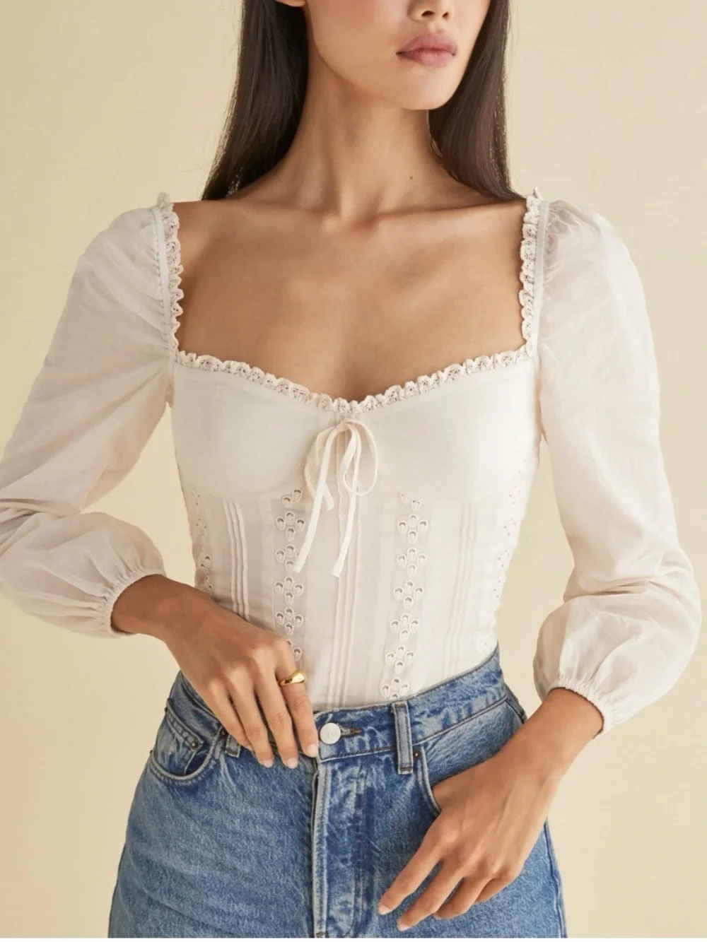 Reformation 'Isadora' White Cotton Top Size 12